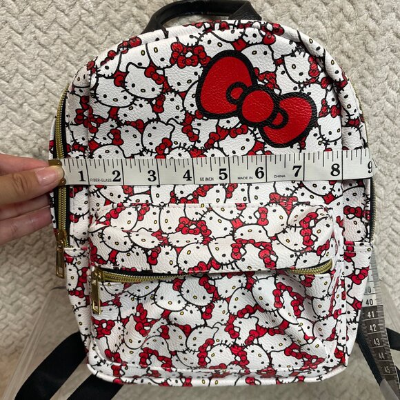 Sanrio Hello Kitty‎ White Leather Mini Backpack Black Pattern Red Bow Kawaii